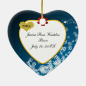Red Bow Snowy Blue Baby's eerste kersthart Keramisch Ornament (Achterkant)