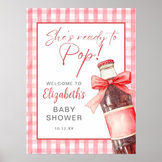 Red Bow Soda Bottle Baby Shower Welcome Sign Poster (Voorkant)