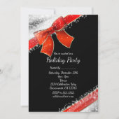 Red Bow & Sparkles Chic Black Vakantie Uitnodiging (Voorkant)