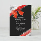 Red Bow & Sparkles Chic Black Vakantie Uitnodiging (Staand voorkant)
