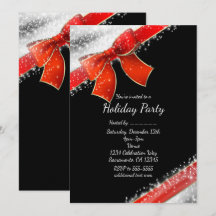 Red Bow & Sparkles Chic Black Vakantie Uitnodiging