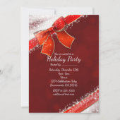 Red Bow & Sparkles Kerstvakantie Uitnodigingen (Voorkant)