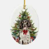 Red Bow Springer Spaniel Hond Kerstmis Keramisch Ornament (Voorkant)