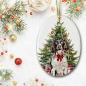Red Bow Springer Spaniel Hond Kerstmis Keramisch Ornament