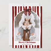 Red Bow Stripe Plaid Christmas Photo Year Review Feestdagenkaart (Voorkant)
