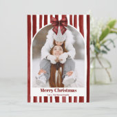 Red Bow Stripe Plaid Christmas Photo Year Review Feestdagenkaart (Staand voorkant)