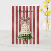 Red Bow Stripes Christmas Green Cream Tree Kaart (Gele Bloem)