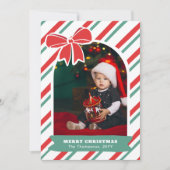 Red Bow & Stripes Year In Review Merry Christmas Feestdagenkaart (Voorkant)