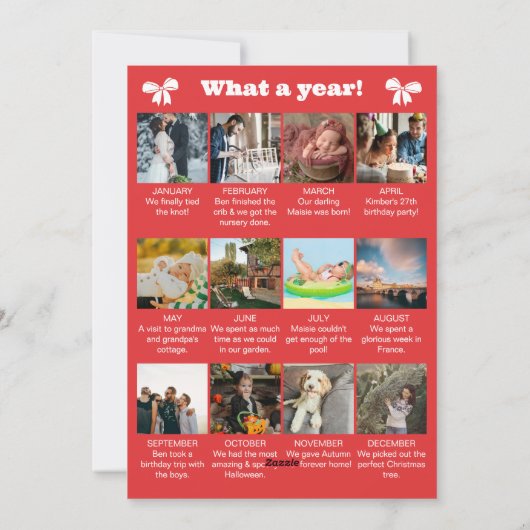 Red Bow & Stripes Year In Review Merry Christmas Feestdagenkaart (Achterkant)