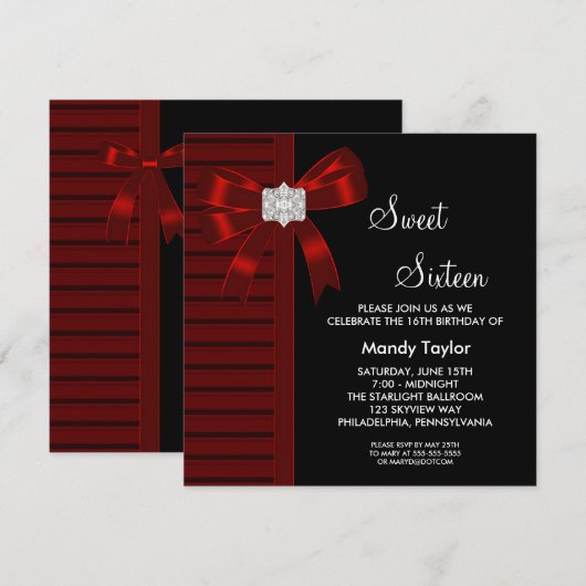 Red Bow Sweet 16 verjaardagsfeestje Kaart (Voorkant / Achterkant)