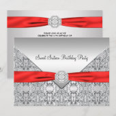 Red Bow Sweet Sixteen Party uitnodiging (Voorkant / Achterkant)