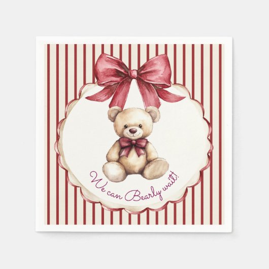 Red Bow Teddy Bear Baby Shower Napkins Servet (Voorkant)