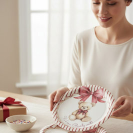 Red Bow Teddy Bear Baby Shower Plates Papieren Bordje
