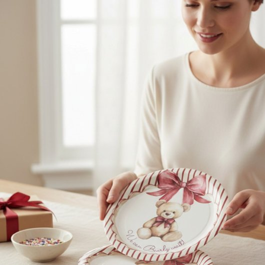 Red Bow Teddy Bear Baby Shower Plates Papieren Bordje