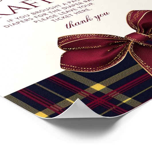 Red Bow Teddy Bear Plaid Luier Raffle Poster (Hoek)
