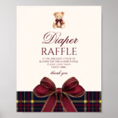 Red Bow Teddy Bear Plaid Luier Raffle Poster (Voorkant)