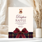 Red Bow Teddy Bear Plaid Luier Raffle Poster
