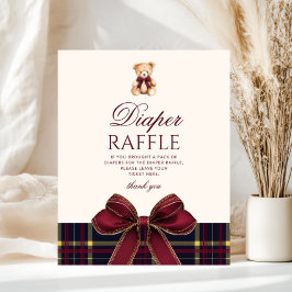 Red Bow Teddy Bear Plaid Luier Raffle Poster