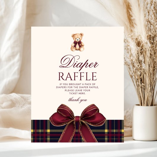 Red Bow Teddy Bear Plaid Luier Raffle Poster