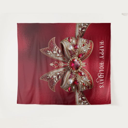 Red Bow Vakantie Achtergrond Wandkleed (Voorkant (horizontaal))