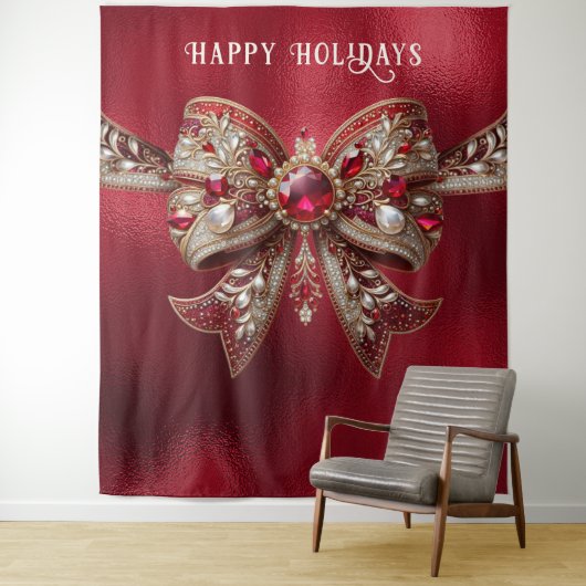 Red Bow Vakantie Achtergrond Wandkleed (In situ)