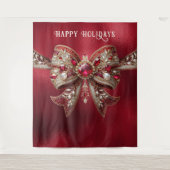 Red Bow Vakantie Achtergrond Wandkleed (Voorkant)