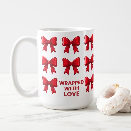 Red Bow vakantiepatroon verpakt met liefde Koffiemok (Met donut)