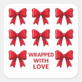 Red Bow vakantiepatroon verpakt met liefde Vierkante Sticker (Voorkant)