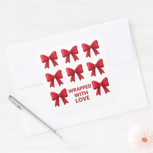 Red Bow vakantiepatroon verpakt met liefde Vierkante Sticker (Envelop)