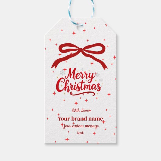 Red Bow vrolijk kerstcadeau label Cadeaulabel (Voorkant)