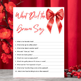 Red Bow Wat zei de bruidegom Vrijgezellenfeest Gam Informatiekaartje