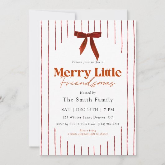 Red Bow Watercolor Merry Little Friendsmas Kaart (Voorkant)