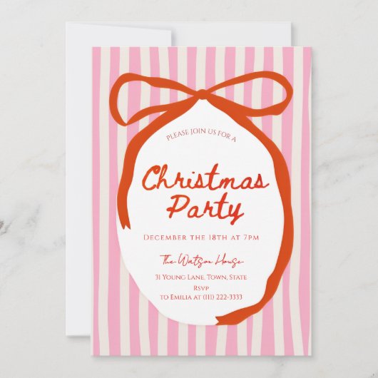 Red bow Whimsical Hand Drawn Christmas  Kaart (Voorkant)