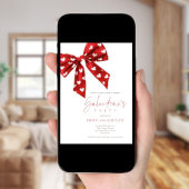 Red Bow White Hearts Galentines Party Kaart