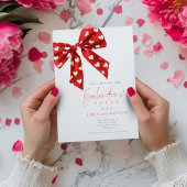 Red Bow White Hearts Galentines Party Kaart