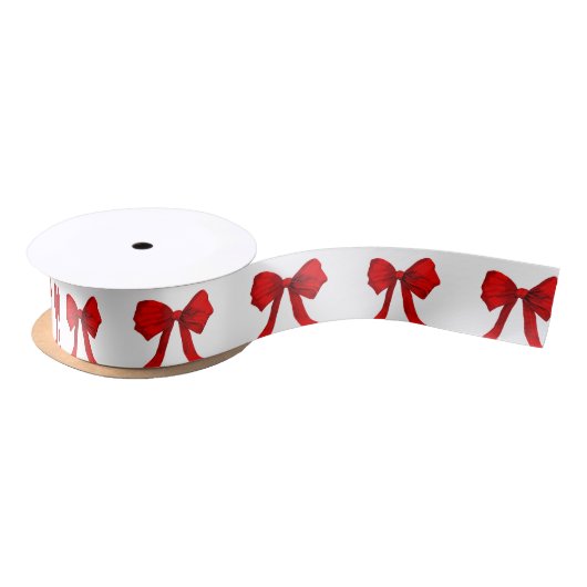 Red Bow White Ribbon Satijnen Lint (Spoel)