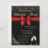 Red Bow, Wine Glass, Zwarte Kerst van het Bedrijf Kaart (Voorkant)