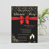 Red Bow, Wine Glass, Zwarte Kerst van het Bedrijf Kaart (Staand voorkant)