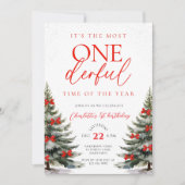 Red Bow Winter Onerderland 1e verjaardag Kaart (Voorkant)