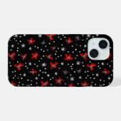 Red Bow Winter Pattern iPhone 15 Case (Achterkant horizontaal)
