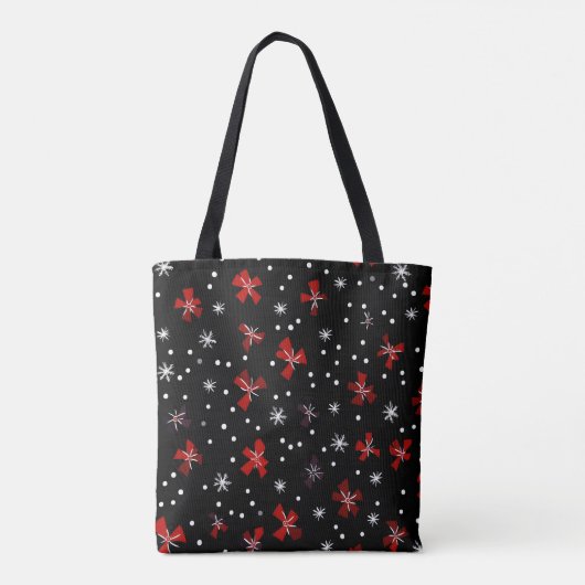 Red Bow Winter Pattern Tote Bag (Achterkant)