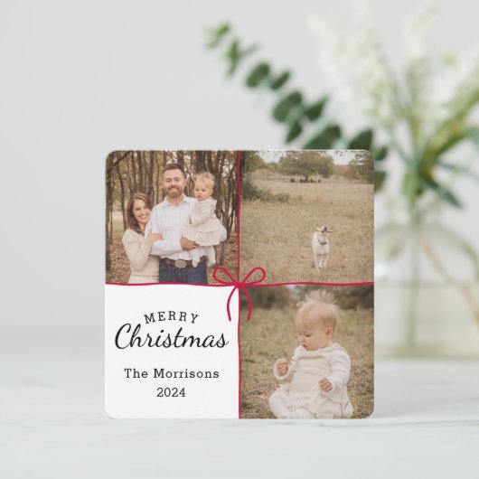 Red Bow Wrapping 3 Afbeelding kerst Kaart (Staand voorkant)