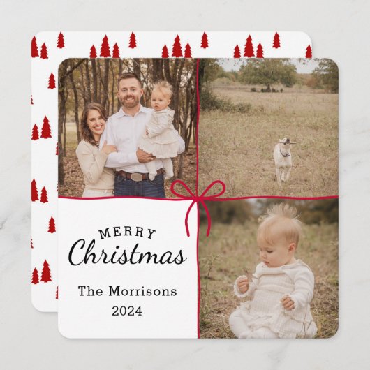 Red Bow Wrapping 3 Afbeelding kerst Kaart (Voorkant / Achterkant)