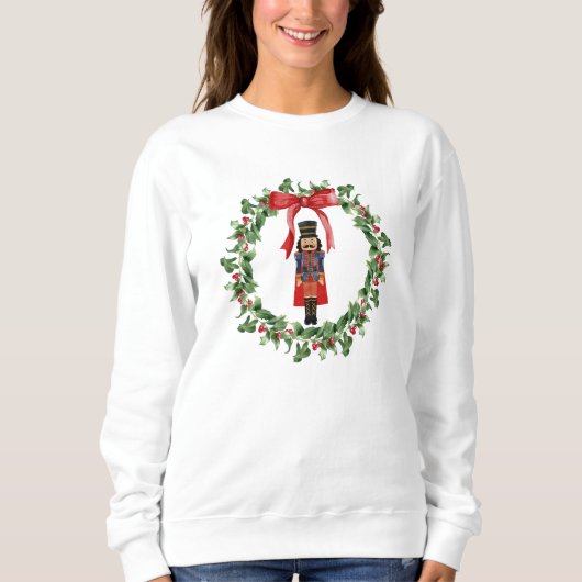 Red Bow Wreath & Notenkraker Kerst Sweatshirt (Voorkant)