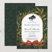 Red Bow Wreath Piano White Recital Invitation Kaart (Voorkant / Achterkant)