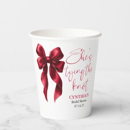 Red Bow Ze bindt het knoop Vrijgezellenfeest Papieren Bekers (Achterkant)