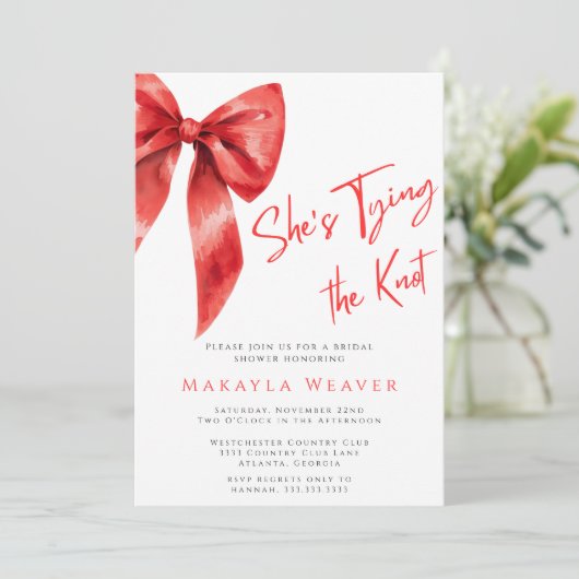 Red Bow Ze is het knopen van de knoop Vrijgezellen Kaart (Staand voorkant)