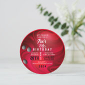 RED BOWLING BALL ROUND Red Birthday Invitation Kaart (Staand voorkant)