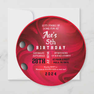 RED BOWLING BALL ROUND Red Birthday Invitation Kaart