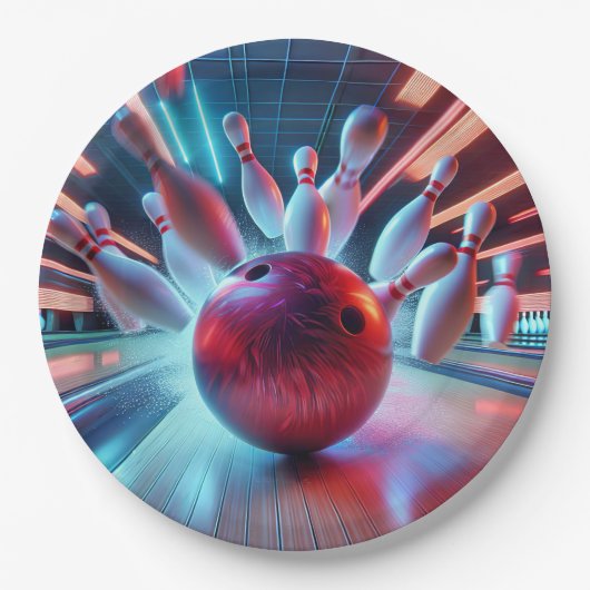 Red Bowling Ball Strike Papieren Bordje (Voorkant)